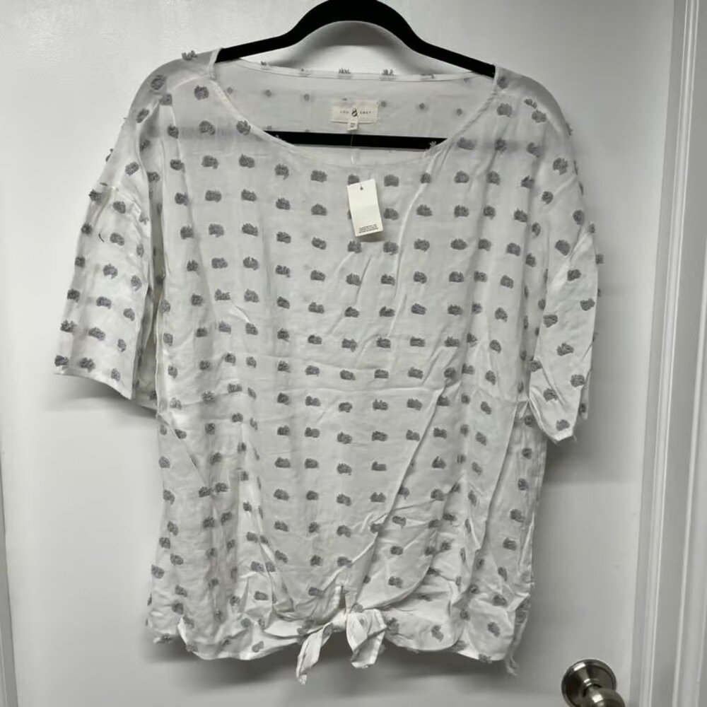 Lou & Grey Ann Taylor LOFT White Knot Short Sleeve Textured Blouse Size Medium